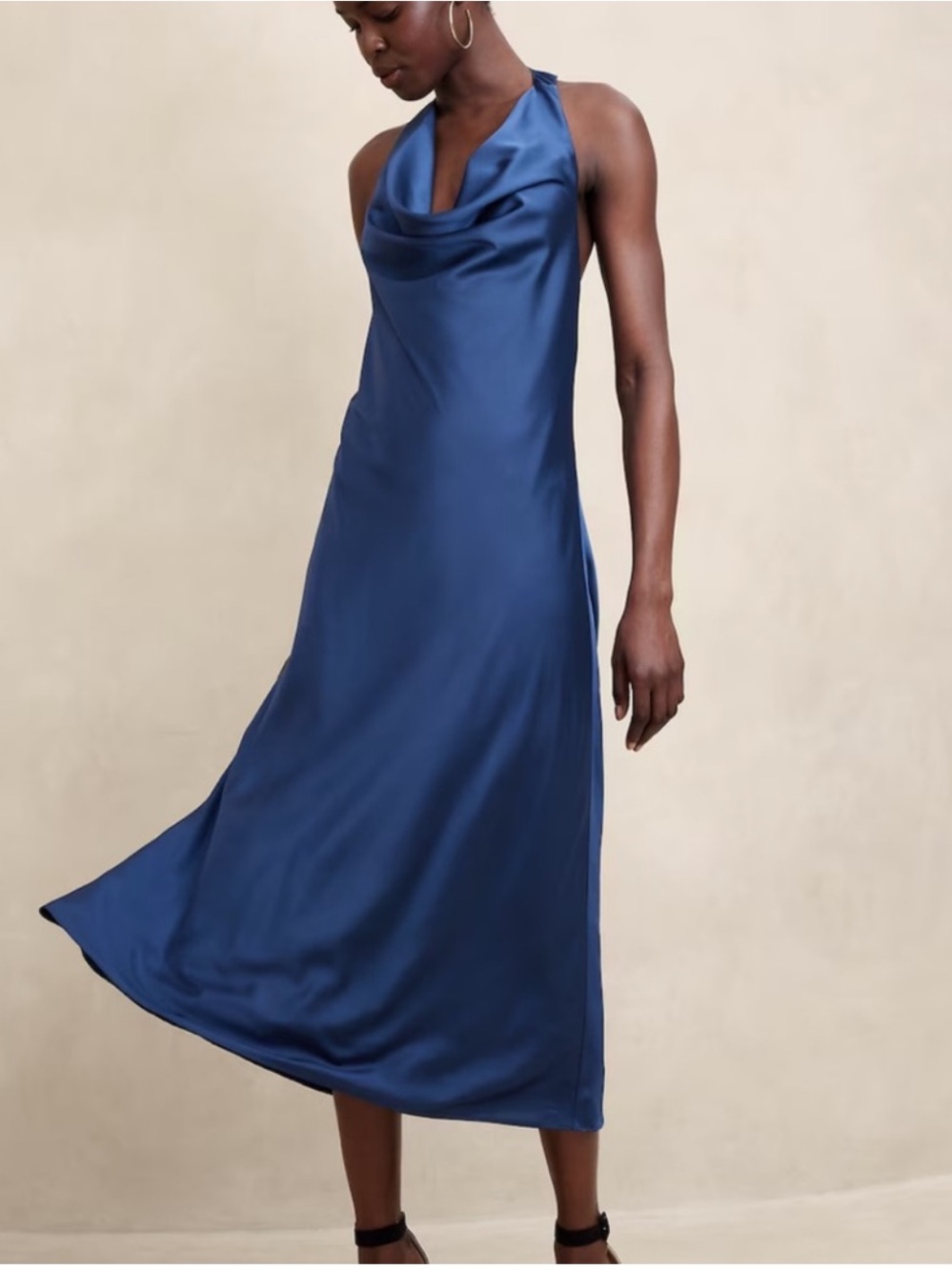 Banana Republic Midnight Blue Satin Cowl Neck Midi Dress - Women’s Size M